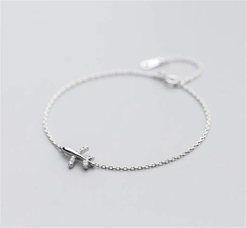 Dtja Crystal Airplane Bracelet for Women Sterling Silver Cute Delicate Fly Plane Adjustable Charm Link Bracelets Airline Jewelry Christmas Gifts Souvenir for Best Friend freedom Lover Wanderlust - Image 4